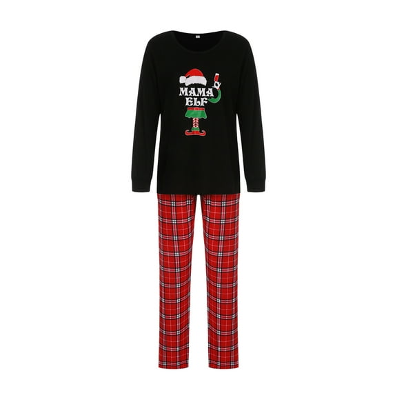 Seyurigaoka Family Matching Christmas Pajamas Outsuit, Elf Print Tops with Plaid Pants