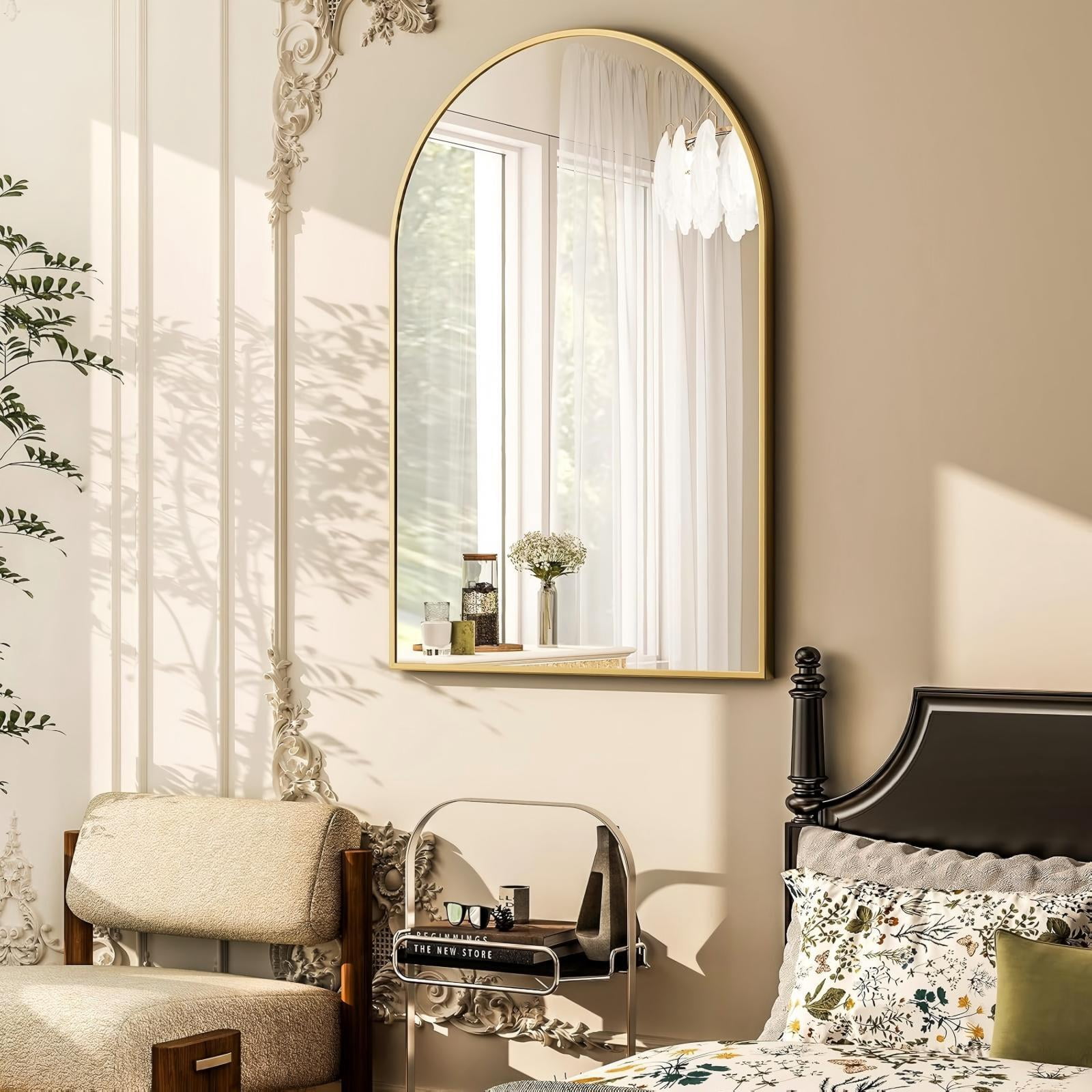 Anyrose 24"x 16" Arched Bathroom Mirror Wall Mirror, Gold