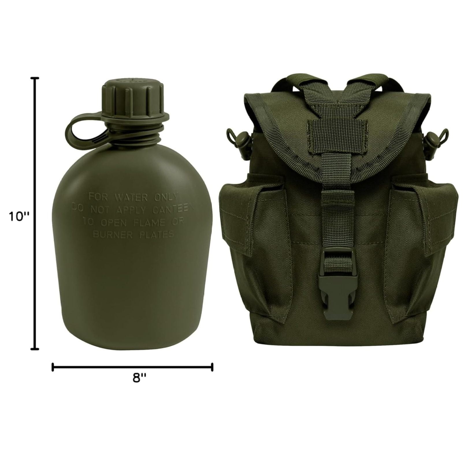 Olive Drab Genuine GI 1 Quart Plastic Canteen & Olive Drab MOLLE II Canteen Cover & Utility Pouch