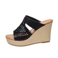 thumbnail image 6 of Xucatan Women's Crochet Wedge Slide Sandals, Round Toe Open Toe Platform Slippers with Padded Footbed, Boho Knit Upper Chunky Heel Casual Summer Shoes, Versatile Solid Color Gift, 6 of 9