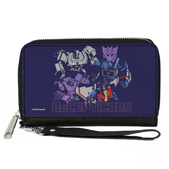Transformers Wallet, Bifold, Transformers Decepticons Group Pose and Text Blues, Vegan Leather