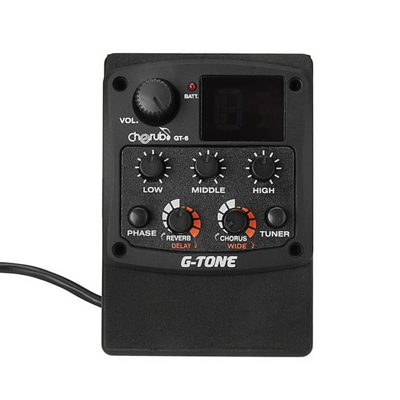Pickup, Cherub G-Tone GT-6 Acoustic Guitar Preamp Piezo Pickup 3-Band EQ Equalizer LCD Tuner with Reverb/Delay/Chorus/Wide Effects
