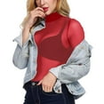 thumbnail image 4 of Funicet Women's Long Sleeve See Through Mesh Sheer Solid Top Blouse Shirts Red M, 4 of 8