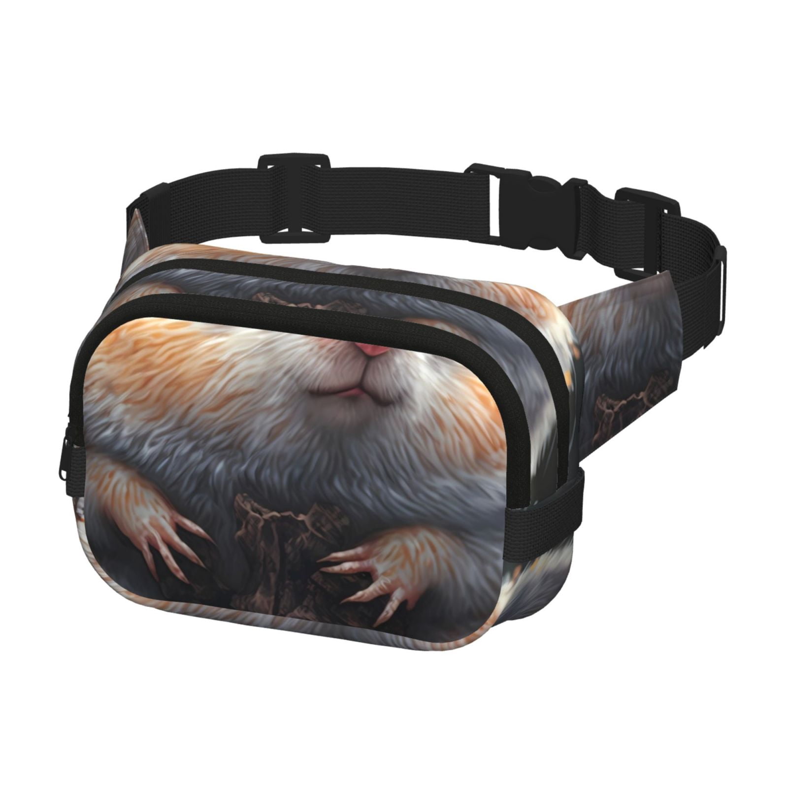 Picia Cute Fat Ball Branch Print Square Double-Layer Waist Bag Mini Adjustable Waist Belt Bag Exercise Running Travel Hiking
