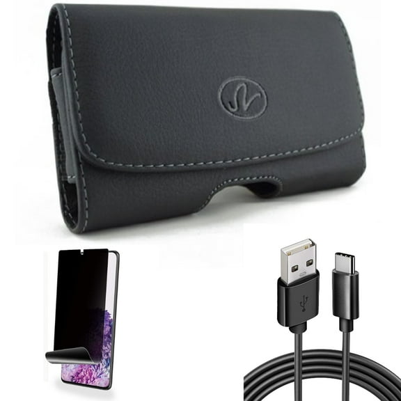 6ft USB Cable w Case Belt Clip w Privacy Screen Protector for Samsung Galaxy S20 Plus - Type-C Charger Cord Power, Leather Swivel Holster, TPU Film [NOT GLASS] [Fingerprint fits Galaxy S20 Plus