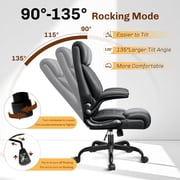 FASTES Office Chair, Ergonomic Computer Desk Chair with Rocking Function, Big and Tall Leather Office Chair with Adjustable Flip-up Armrests and Lumbar Support, Black