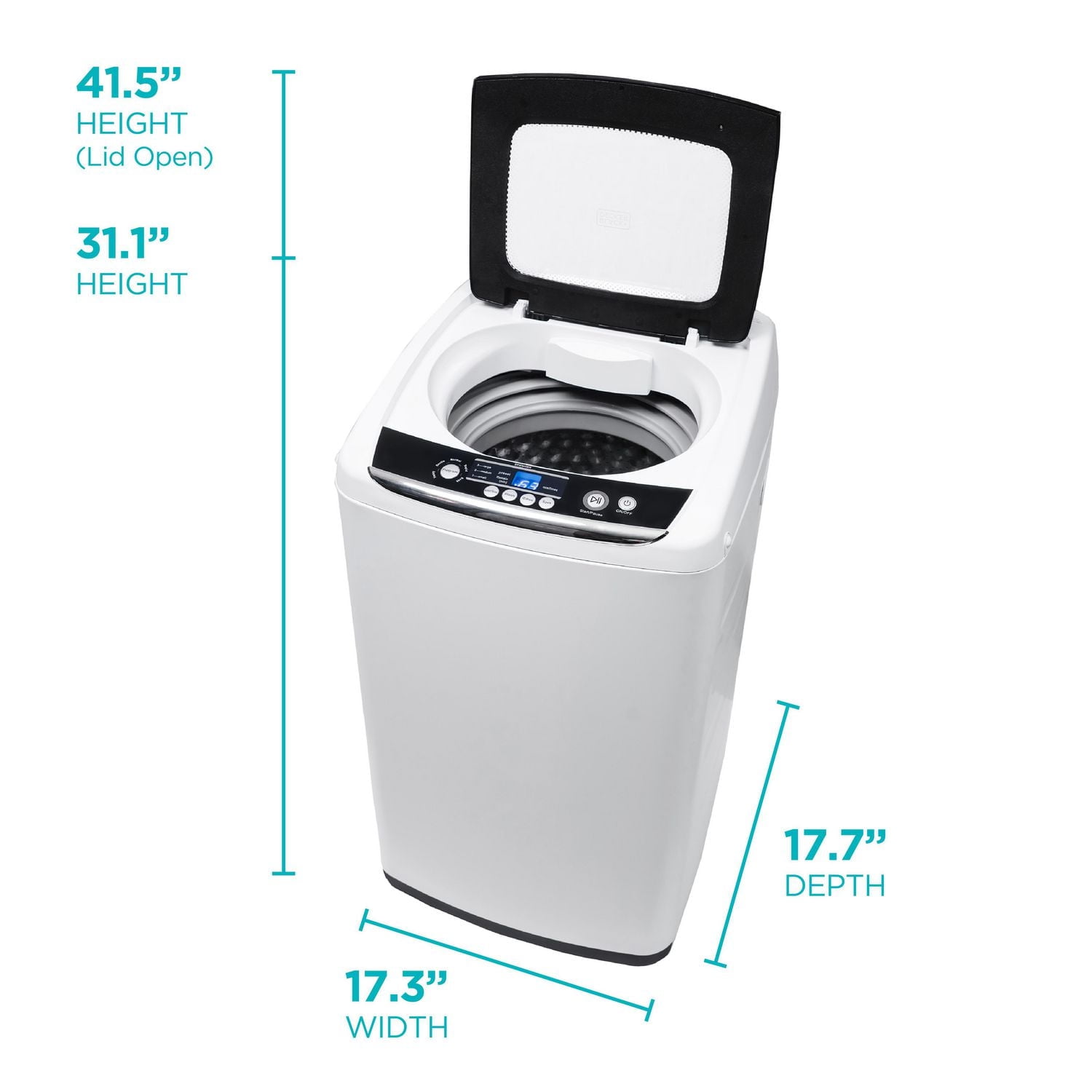 Black + Decker Small Portable Washer, Washing Machine for Household Use, Portable Washer 0.9 Cu. Ft. with 5 Cycles, Transparent Lid & LED Display