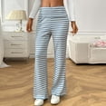 thumbnail image 2 of Women's Striped Flared Ribbed Knit Pants Low Waist Wide Leg Trousers Elastic Waist Casual Loungewear Trousers, 2 of 7