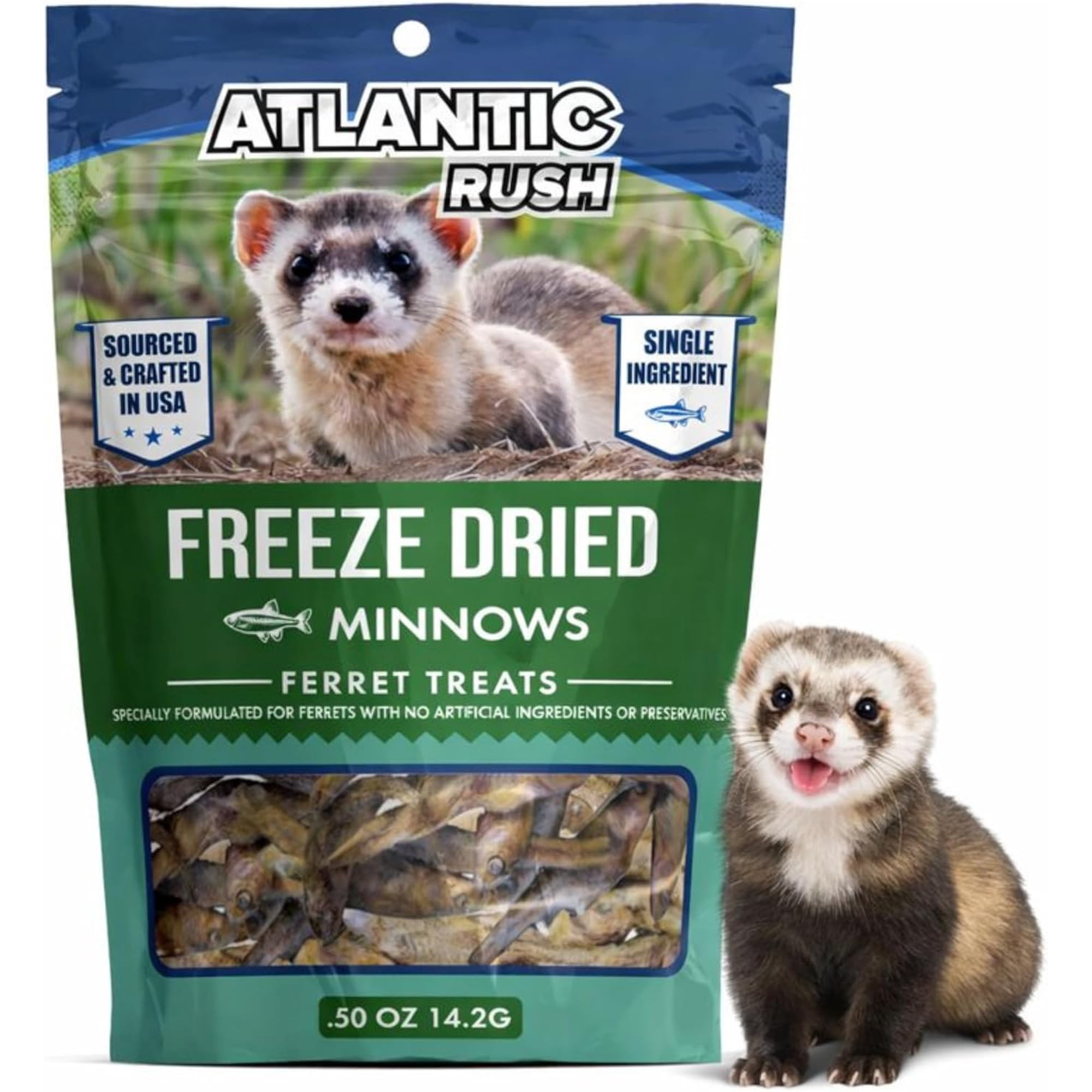 Freeze Dried Small Pet Treats - Resealable Bag of Treats for Ferrets - Ferret Snacks - Single Ingredient Ferret Food With No Preservatives Or Fillers- Small Animals Treats (.5oz, Minnow)