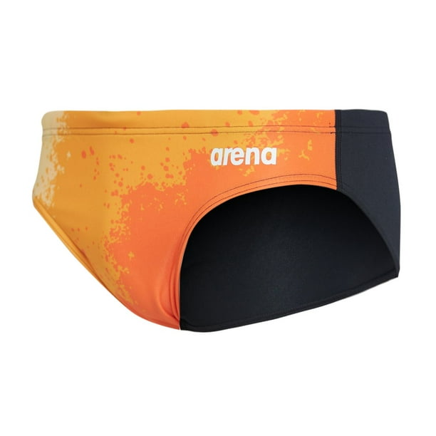 Arena Men's Spraypaint Maxlife Brief Swimsuit (28, Nectarine/Black