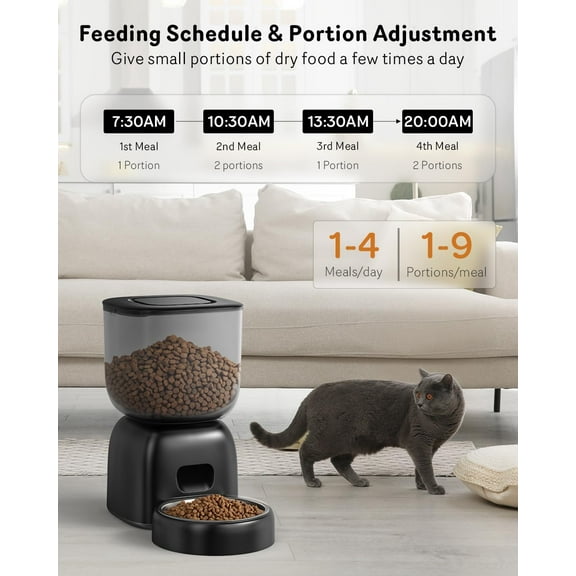 Automatic  Feeder with 180-Day Battery Life, Timed Pet Feeder for Cats and Dogs, Programmable Portion Control, 4 Daily Meals