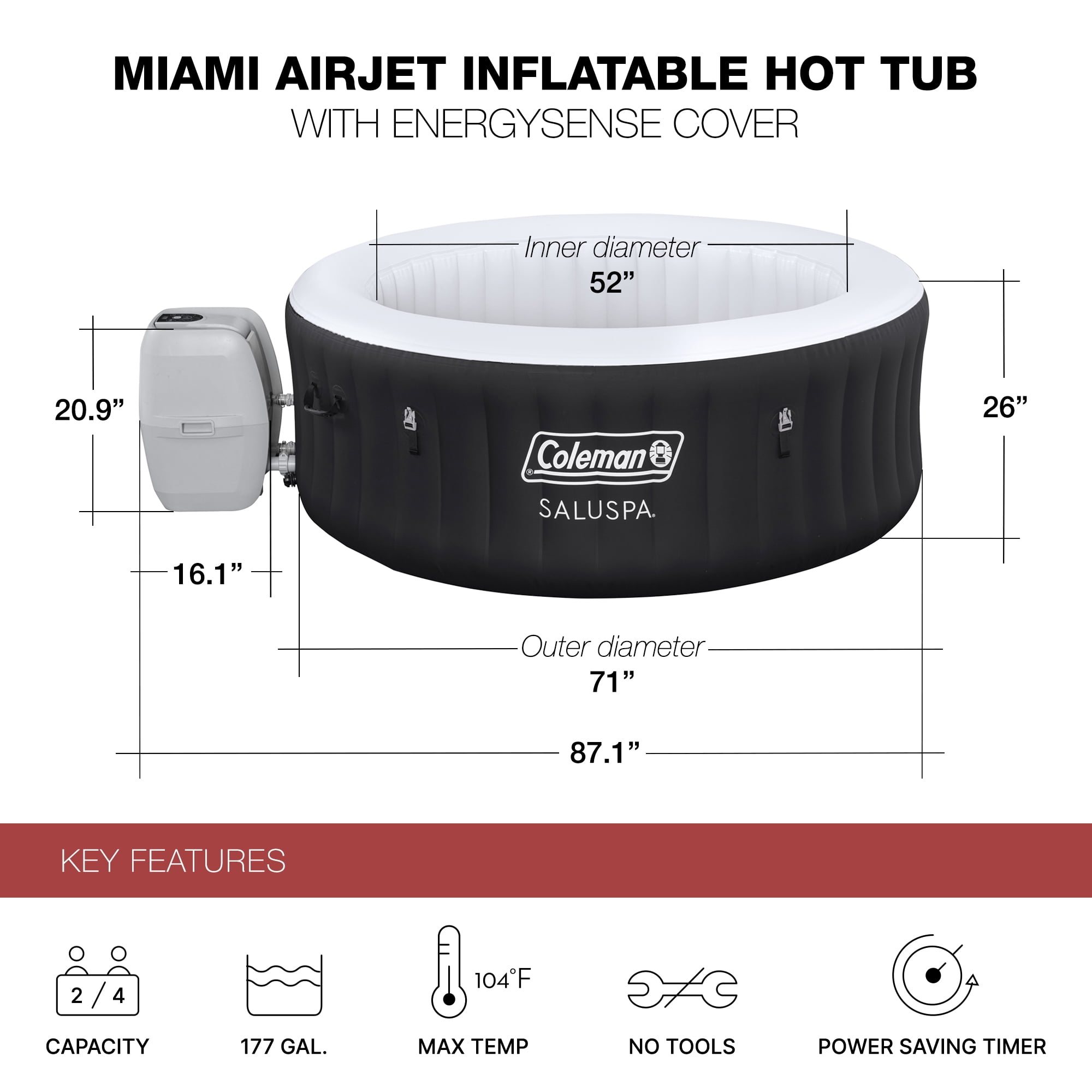 Bestway Coleman Miami Hot Tub w/2 Pack of Seat & 2 Pillows w/ Pump #P08411