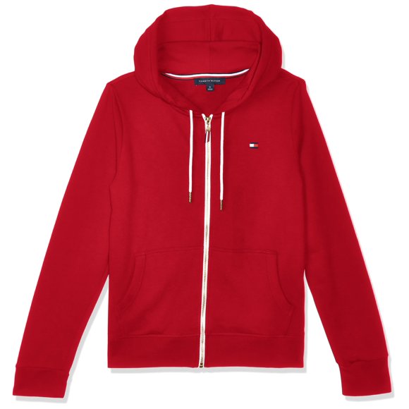 Sudadera con capucha con la bandera de Tommy Hilfiger y cremallera escarlata para mujer, talla XL