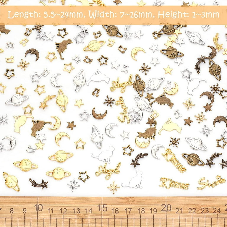 228pcs Cosmos Cat Resin Fillers Leaf Musical Note Alloy Cabochons Resin  Fillers Alloy Epoxy Resin Supplies Filling Accessories Nail Art Decoration