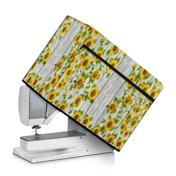 ZIATUBLE Sunflower Sewing Machine Dust Cover Wood Stripe Cover for Sewing Machine Protective Cover with Handle and Pocket Universal Sewing Machine Cover Fits Most Sewing Machines