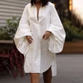 thumbnail image 2 of OSOLU Solid Color Women Loose Short Skirt Long Sleeve Shirt Slit Dress Fashionable Sundress Dresses For Women 2025 Elegant Classy, 2 of 5