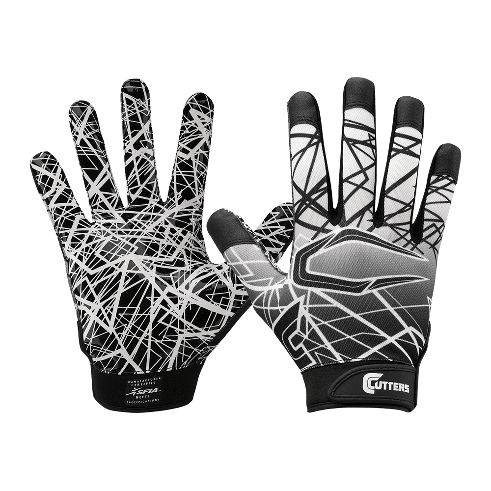 Cutters | Game Day Football Receiver Glove with Silicone Grip, One Pair, Adult Large, Black