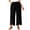 Black, variant on Women's Cotton Linen Cropped Pants Elastic Waist Wide Leg Trousers with Slit Hem & Button Detail for Summer Casual Wear