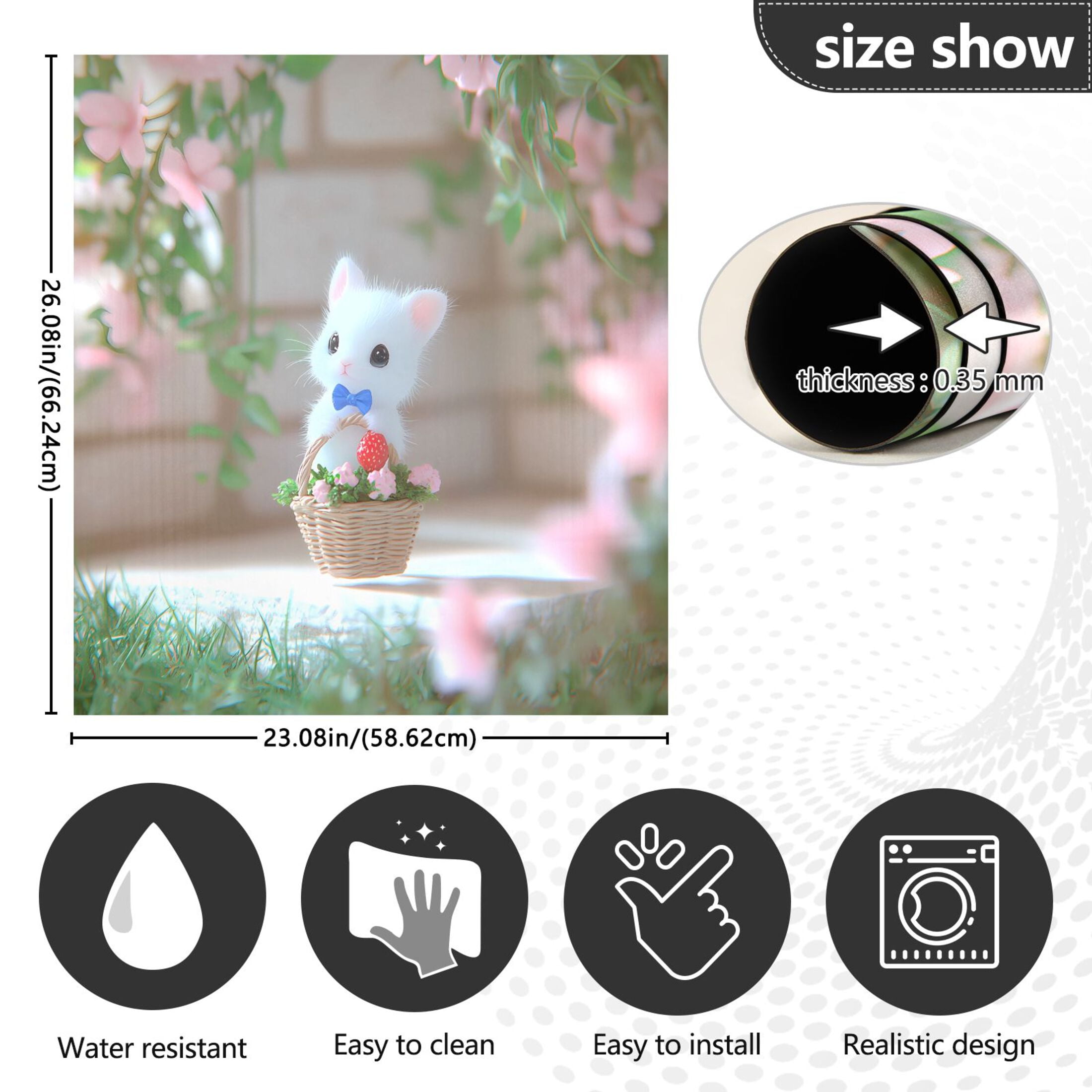 Haosy Dishwasher Magnet Cover Magnetic Fridge Door Cover Home Kitchen Decor Cute Kitten in Flower Basket 23"x 26"