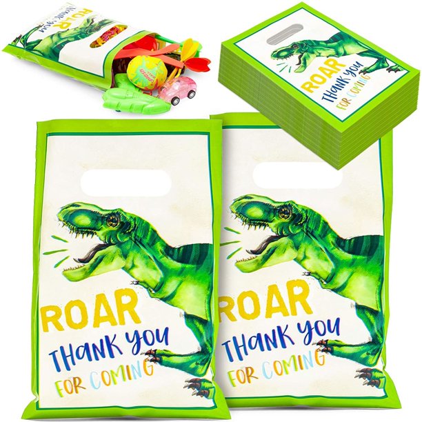 100Pack Dinosaur Party Favor Bags in Dino T Rex Roar design for Kids