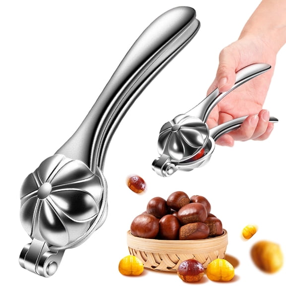 Denhf Chestnut Cutter Tool, Aluminum Alloy Chestnut Peeler with Ergonomic Handle, Multi-Purpose Chestnut Cracker for Walnets, Pecans, Hazelnuts, Pistachios and More, Chestnut Opener, 7.1", Silver