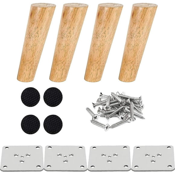 Lot De 4 Pieds De Meubles En Bois Pieds De Lit 15 Cm Inclins Pieds De Table Basse Pieds De Meubles De Cuisine En Finition Noyer Avec Accessoires De Mo