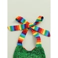 thumbnail image 6 of Biekopu Baby Girls Romper and Headdress, Green Patchwork Print Halter Neck Sleeveless Overalls for Saint Patrick, 6 of 9