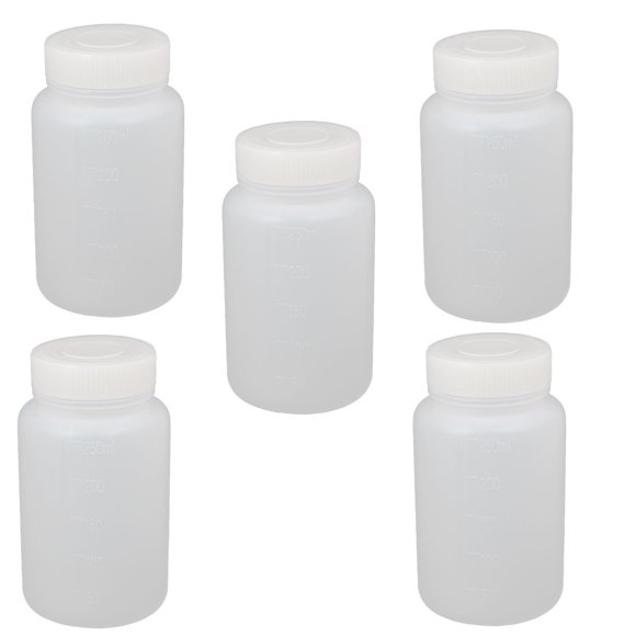 Unique Bargains 5Pcs 250ml Plastic Big Mouth Round Seal Liner Reagent Bottle Sample Bottle White