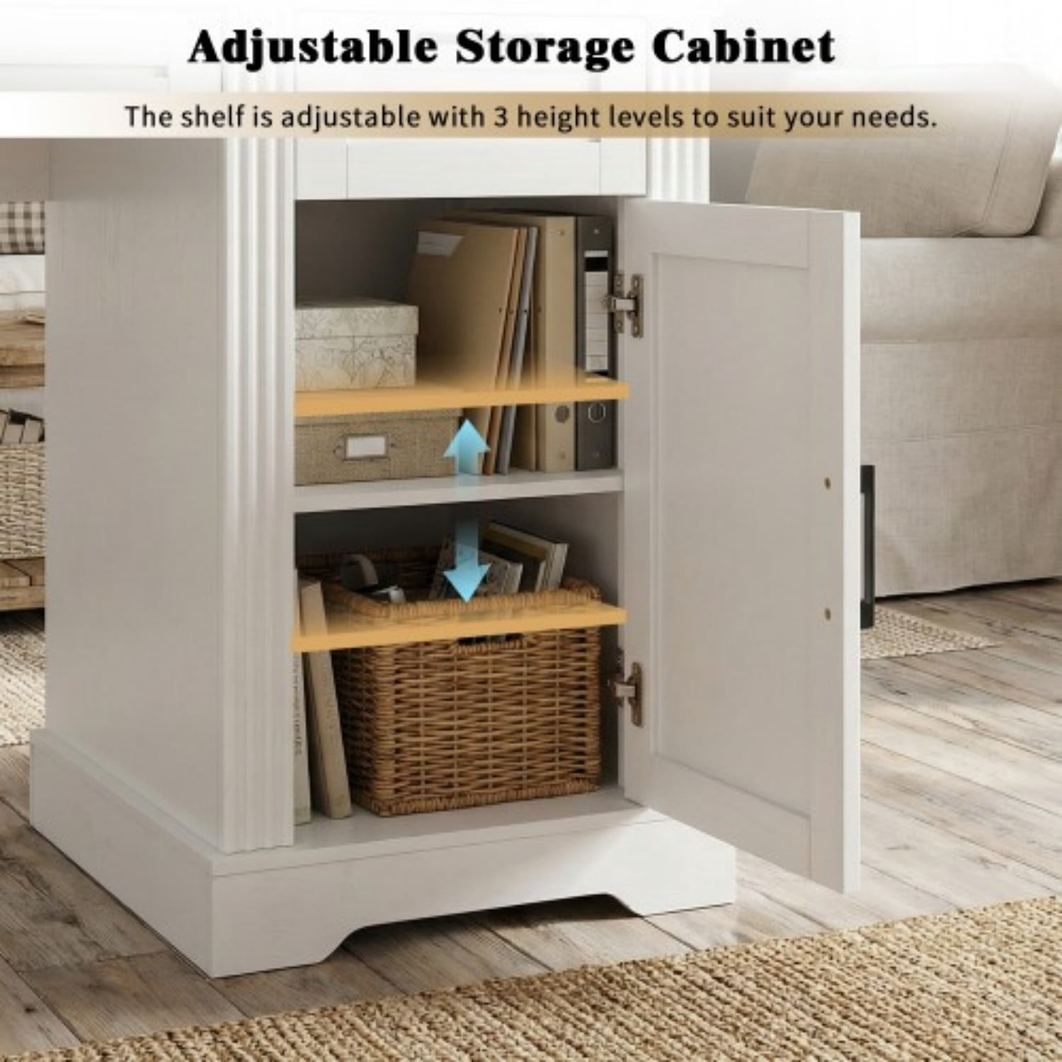 55" Farmhouse Computer Desk with Storage Cabinet & Charging Station, Barn Door Writing Desk with Keyboard Tray, Monitor Stand, Pegboard, Drawer & Adjustable Shelf for Home Office, White