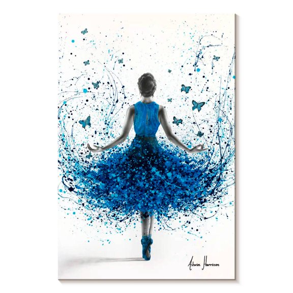 Elephant Stock Butterfly Ballerina Wall Art - Vertical Canvas Wall Art - Living Room Wall Decor - Dance Canvas - Blue And White Decor By Ashvin Harrison - 8" x 12"