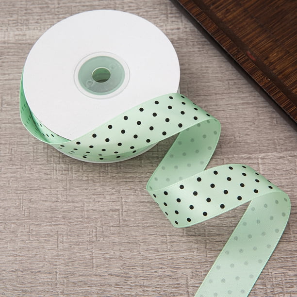Nvzi Cinta verde claro con lunares, 2,5 cm x 23,3 metros de largo, ideal para envolver regalos, hacer lazos, coser cintas, como cinta decorativa o para manualidades de San Valentín. 1 unidad.