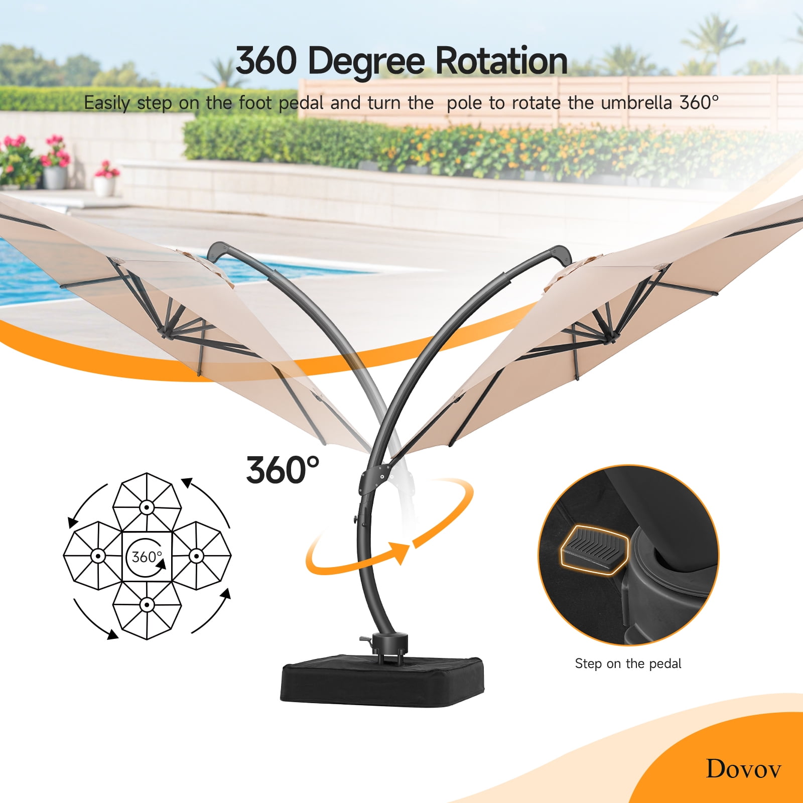 Dovov 11ft Patio Umbrella with Base, Aluminum Deluxe Round Curvy Cantilever Umbrella Large 360° Rotation Offset Hanging Outdoor Market Umbrellas for Lawn Garden Deck Backyard Pool, Champagne
