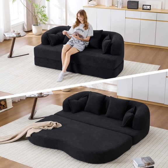 Timbernest 70" Boneless Couch, Convertible Sofa Bed, Fold Out Sleeper Loveseat, Black