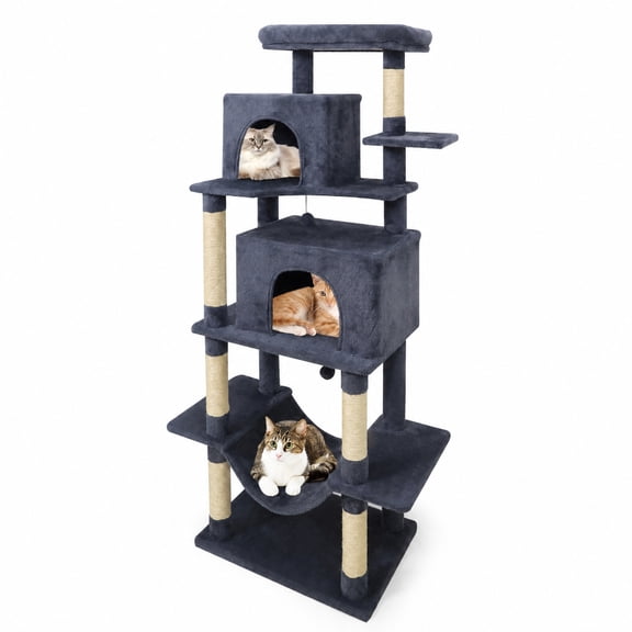 SUGIFT Large Cat Tree for Indoor Cats 70 Inch Tall Cat Tower with Plush Perches Sisal Scratching Posts Cozy Condo Cat Activity Tree, Dark Gray