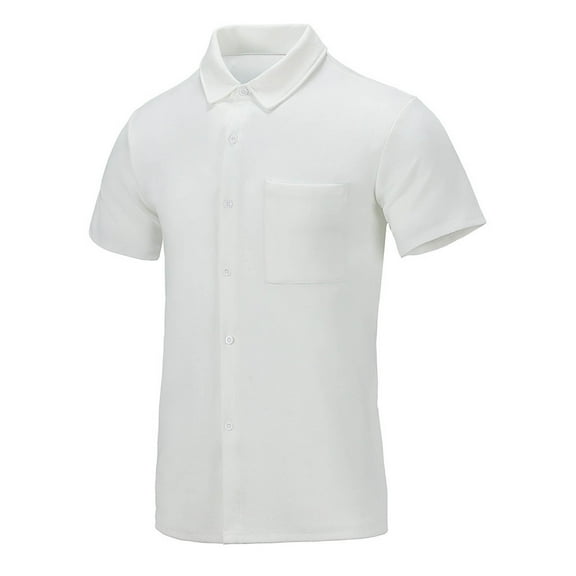JUUYY Men's Summer Classic Fit Dress Shirts Solid Short Sleeve Stretch Wrinkle-Free Formal Tops Business Casual Button Down Shirt White XXL