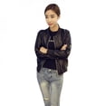 thumbnail image 2 of Autumn Winter Women Slim Fit Outerwear Zipper Round Collar O Neck Pu Leather Baseball Style Jacket Short Black Coat, 2 of 6