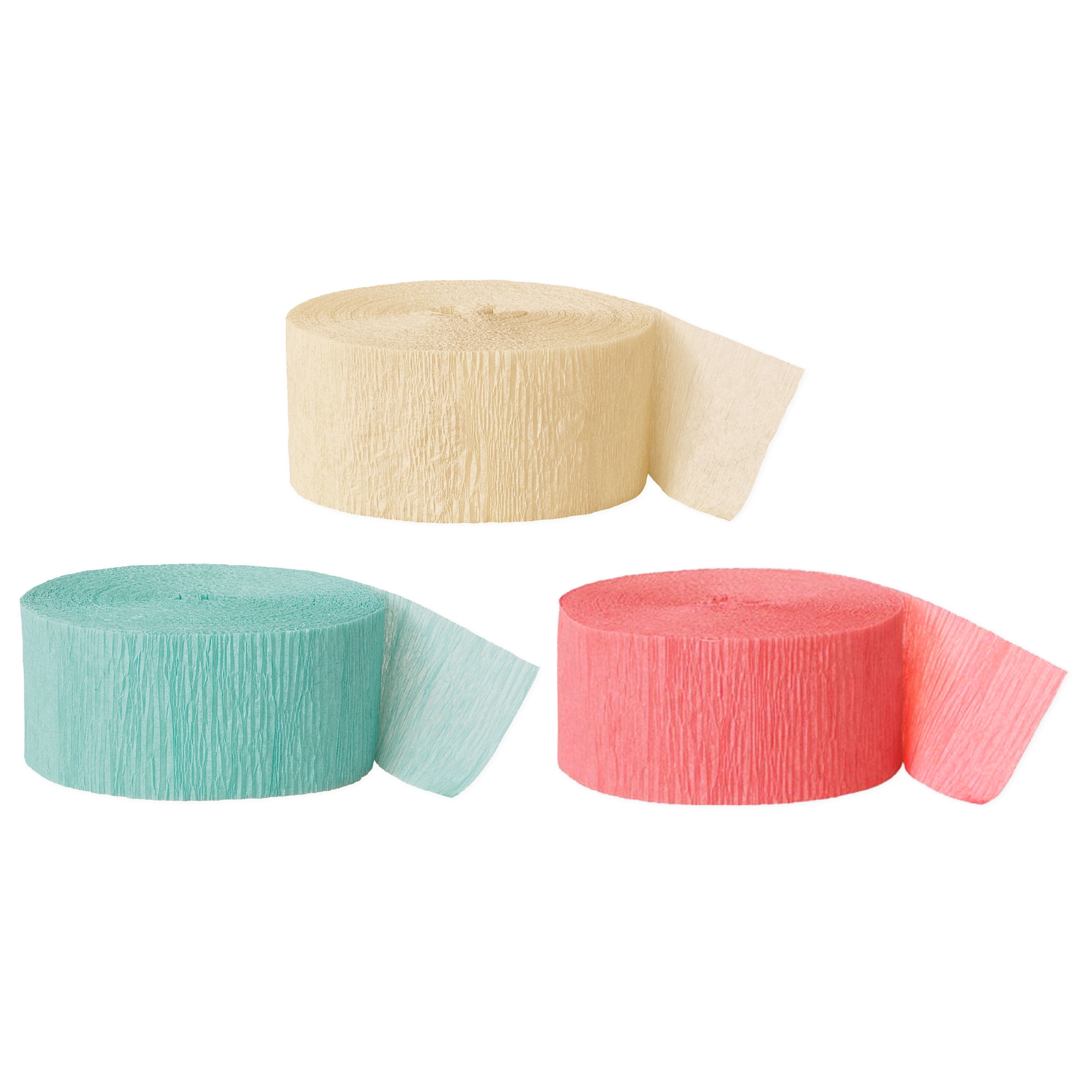 Andaz Press Crepe Paper Streamer Hanging Party Decorations Kit, 240-Feet, Ivory, Diamond Blue Mint Green, Coral, 1-Pack