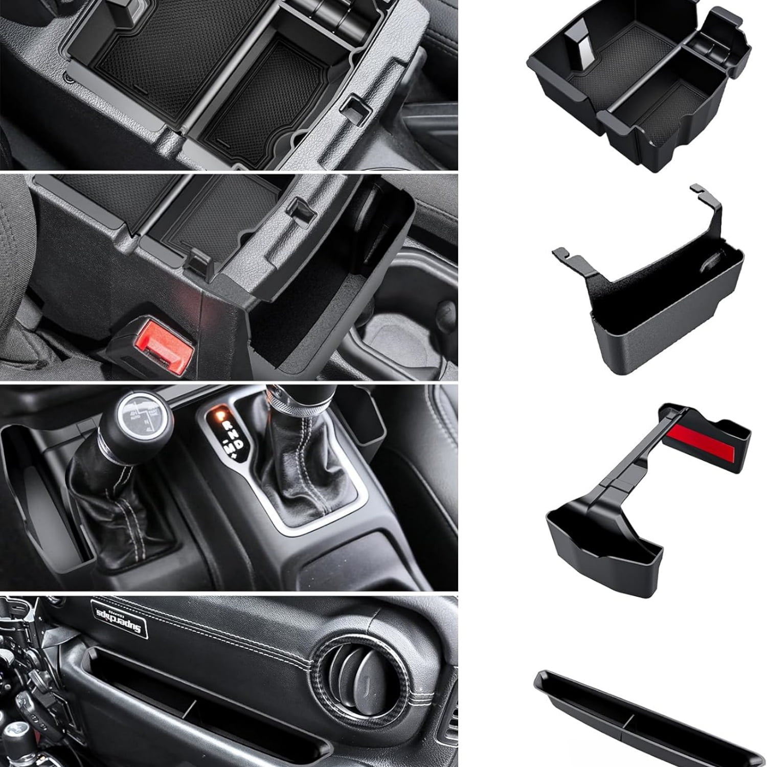 4PCS Center Console Organizer for 2018-2022 2023 Jeep Wrangler JL JLU and Gladiator JT Accessories Gear Shift Side Tray Organizer,Hanging Armrest Storage Box (Not for JK/JKU)