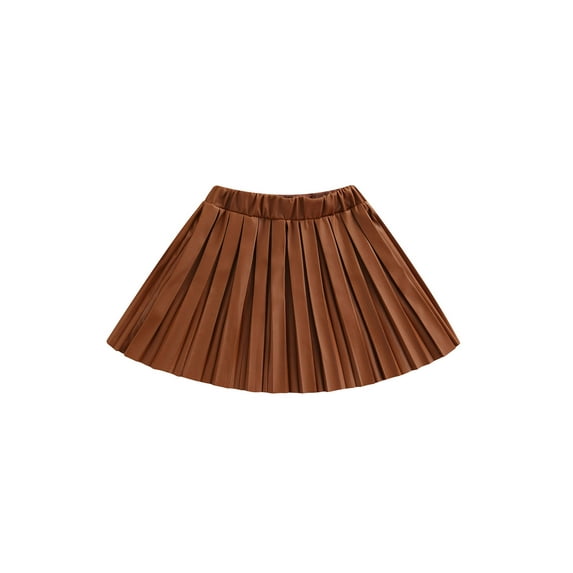 Qmyliery Kid Girl Leather Pleated Skirts, Fashion Solid Color Knee Length Skirt