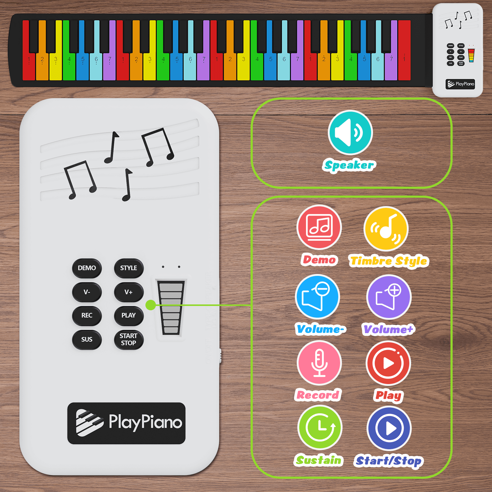 Udreamer Digital Piano Keyboard Roll up Portable Electric Foldable 49 Key Number Notes Rainbow