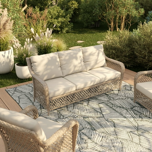 HOMETRENDS Belmont Steel Outdoor Sofa with Cushions, Oatmeal