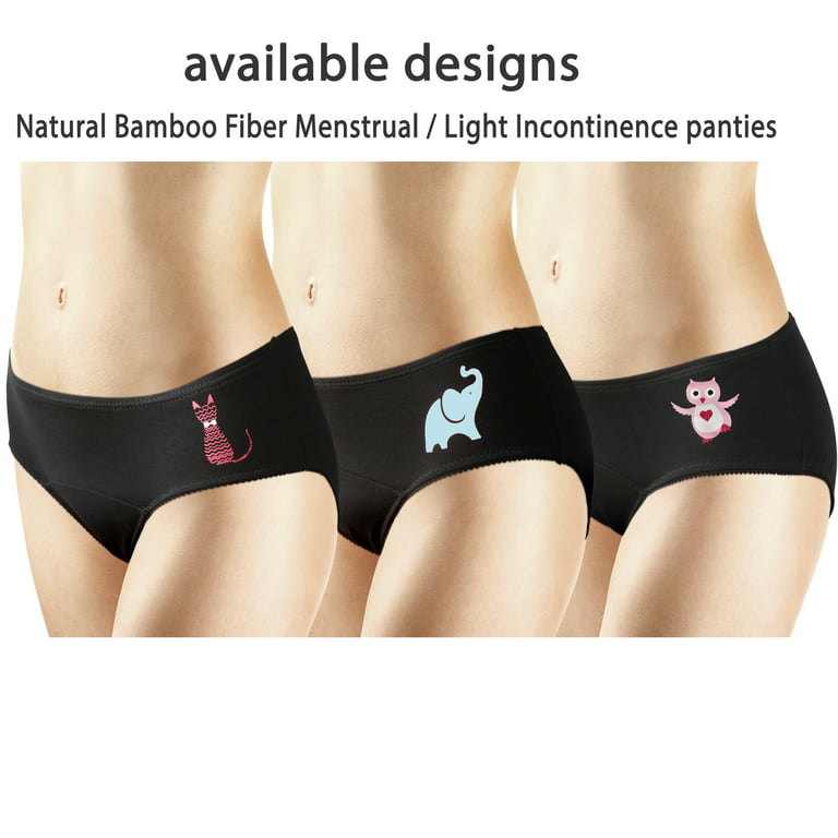 New 3 Pack Natural Bamboo Skin-Friendly Absorbent Menstrual Period Panty  Incontinence - Owl -EXTRA SMALL 