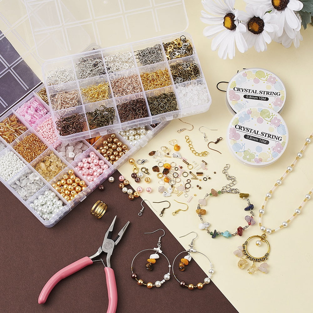 1set Earring Making Kits Including Chip Beads Glass Seed Beads Shell Beads Iron Earring Hook & Jump Ring & Pin & End Chain Alloy Clasps Brass Rings Plastic Ear Nuts Pliers Thread Beads: about 75g/set
