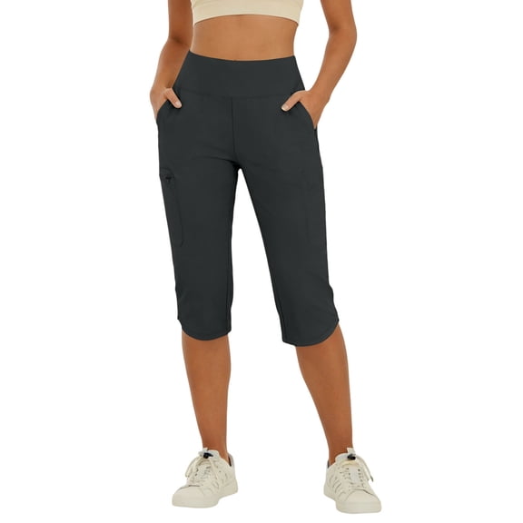 Scyoekwg Womens Yoga Pants with Pockets High Waist Workout Capris Stretch Slim Fitness Outdoor Sports Cropped Pants Black,S