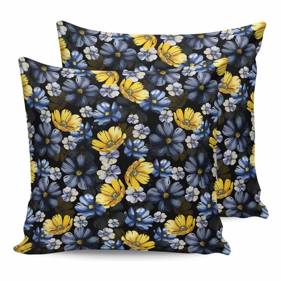 Outdoor Waterproof Throw Pillow Covers Set of 2 Yellow Floral Decorative Pillowcases Square Outdoor Pillows Cushion Case 16x16 Inch Navy Blue Flowers Patio Pillows for Couch Sofa Bed Garden