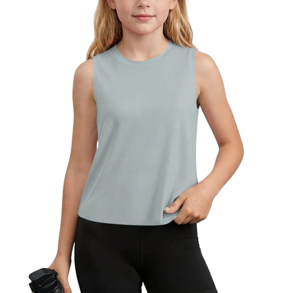 Mifsaly Tank Tops for Girls Sleeveless Athletic T-Shirts Lightweight Quick-Dry Moisture-Wicking Performance Shirts Kids Yoga Running Workout Summer Pullover