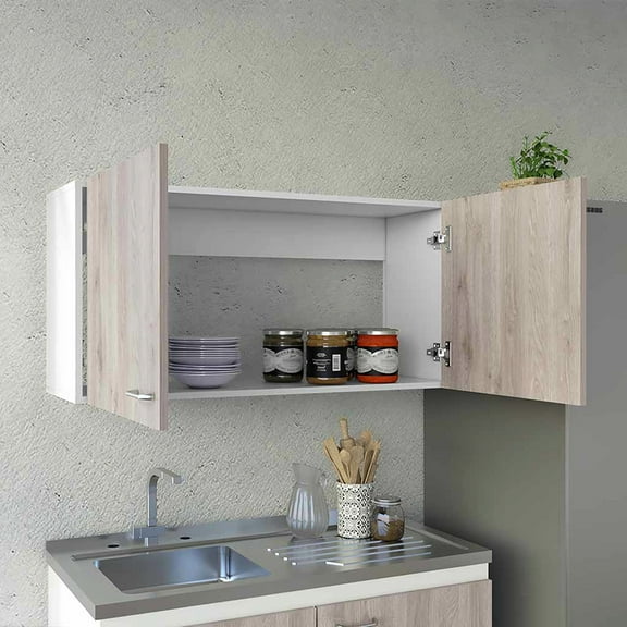 Gray Two-door Cabinet With Two Shelves - Modern Home Storage Unit Wall Doors In White Finish Stylish