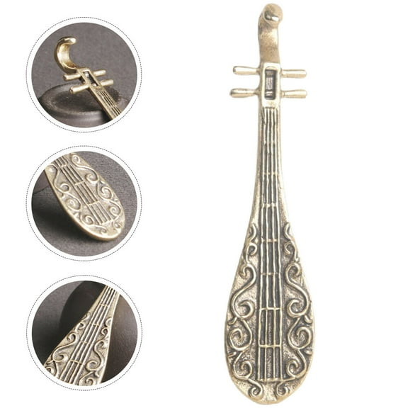 IDEANATEGRATE Chinese Traditional Decor Brass Lute Model Art Enthusiasts 1Set