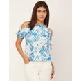 thumbnail image 2 of Moomaya Cold Shoulder Band Collar Short Sleeve Printed Top - Women's Trendy Top, 2 of 9