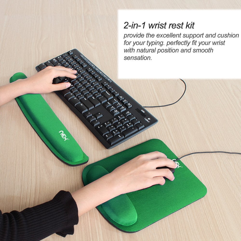 NEX Ergonomic Mouse Pad with Wrist Support, Memory Foam Keyboard Wrist Rest for Computer, Green (NX-PAD004)